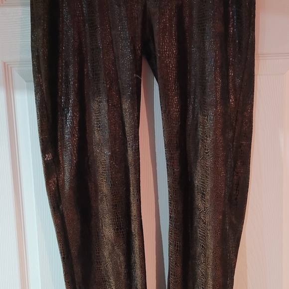 Classy Brown shiny 2 piece pants set!  It mimics snake skin.  (M) - Picture 2 of 3